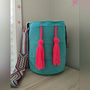 Wayuu Bags/ Mochila Wayuu Colombiana/ Handmade bag/ Color Aquamarine blue/ Sz:L